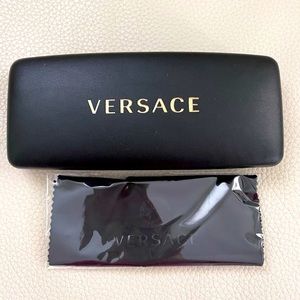 🆕 Versace Eyeglasses Black Leather Hard Case with Cleaning Cloth